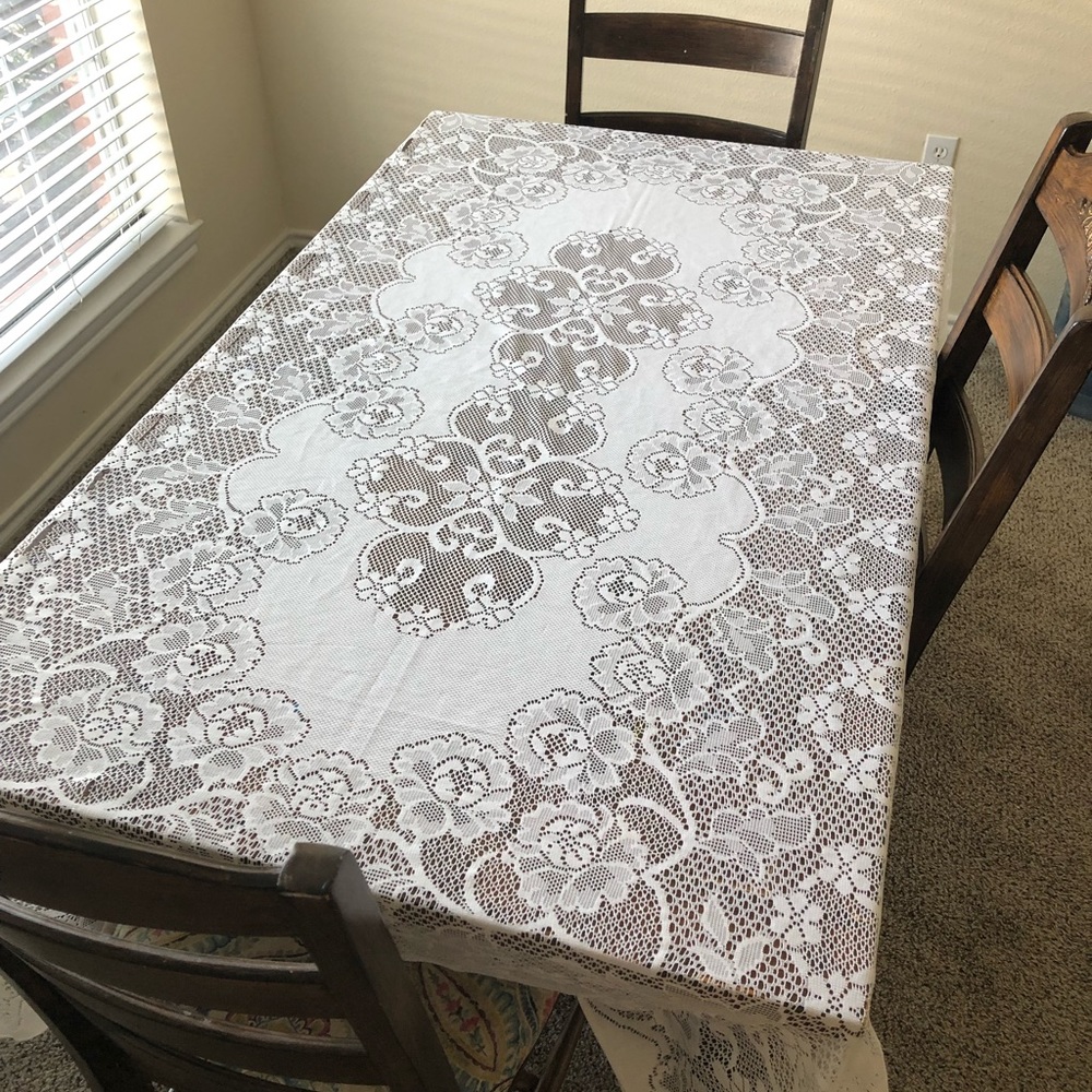 Vintage White Lace Tablecloth for Rectangle Tables, Formal Dining